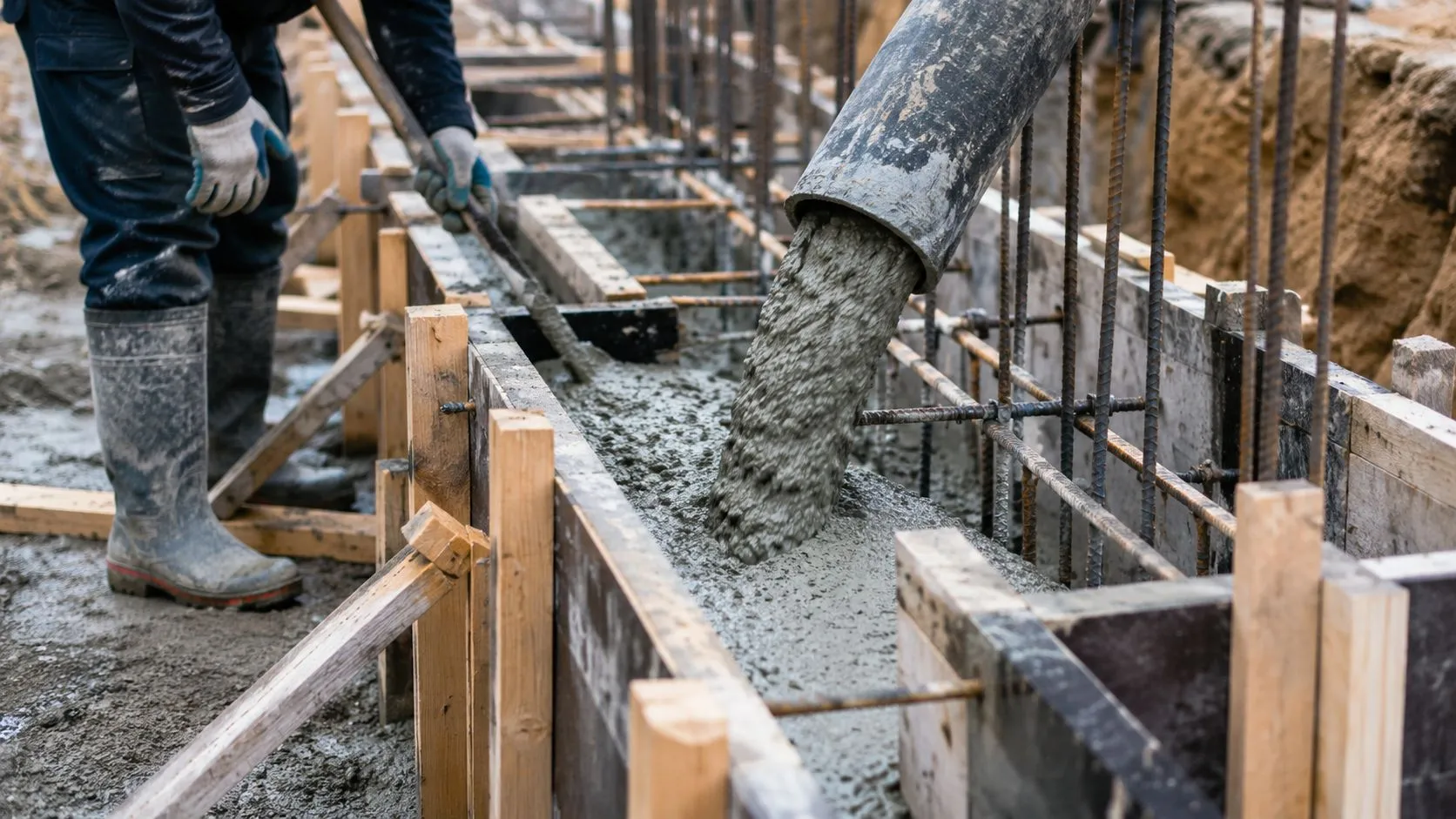 Concrete foundation and formwork in progress